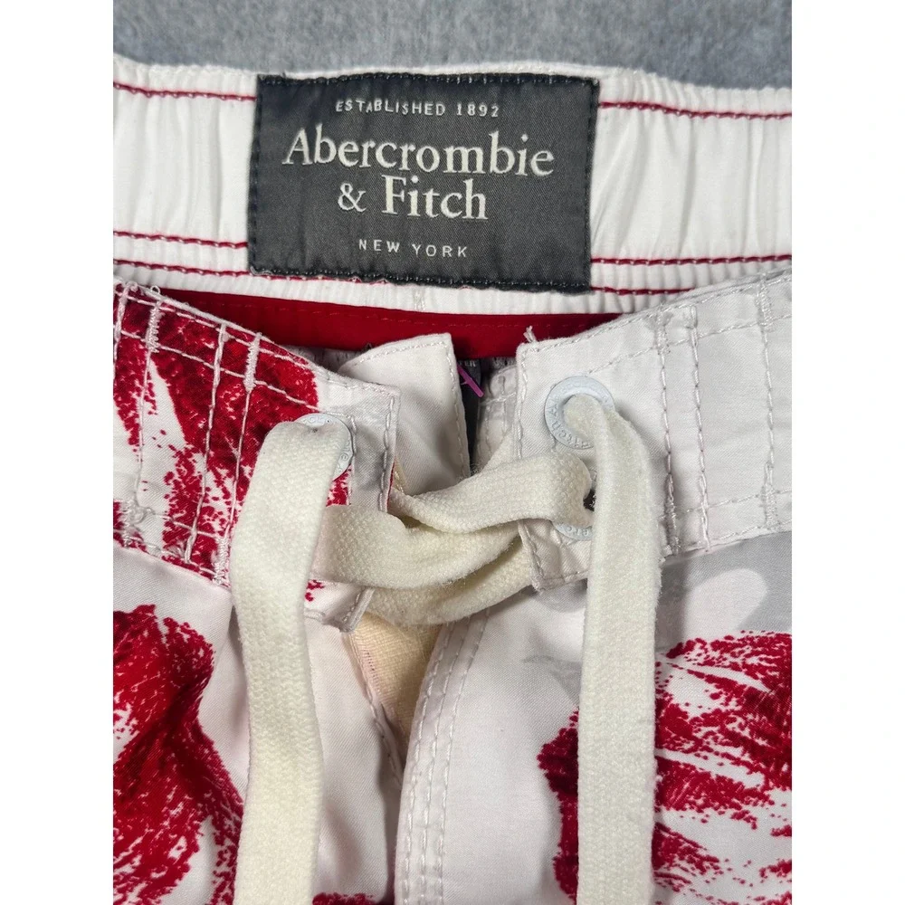 Abercrombie & Fitch Mens XL Board Shorts White Red Floral Cargo Swimwear